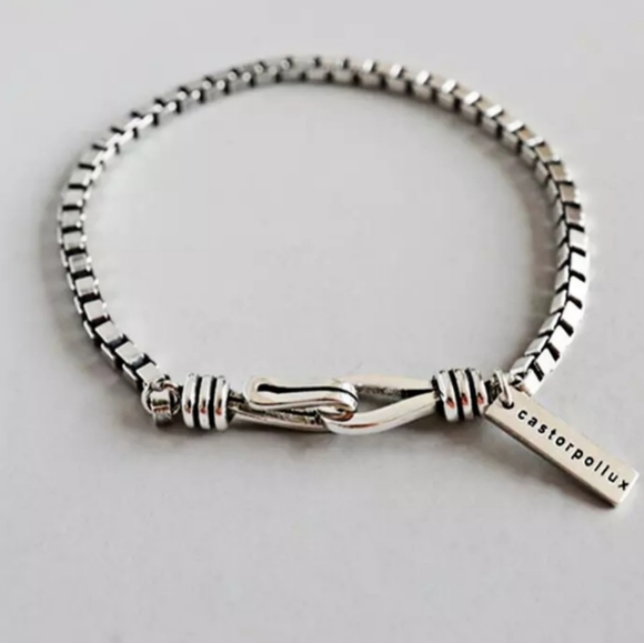 Boutique Other - NEW 7" 925 Sterling Silver Castor Pollux Pendant Box Chain Bangle Bracelet